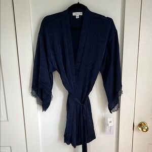 NWT In Bloom Elegant Navy Robe with Lace